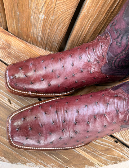 The Theodore , Signature Turquoise Reata Men's Boot – Exotics Merlot Ostrich