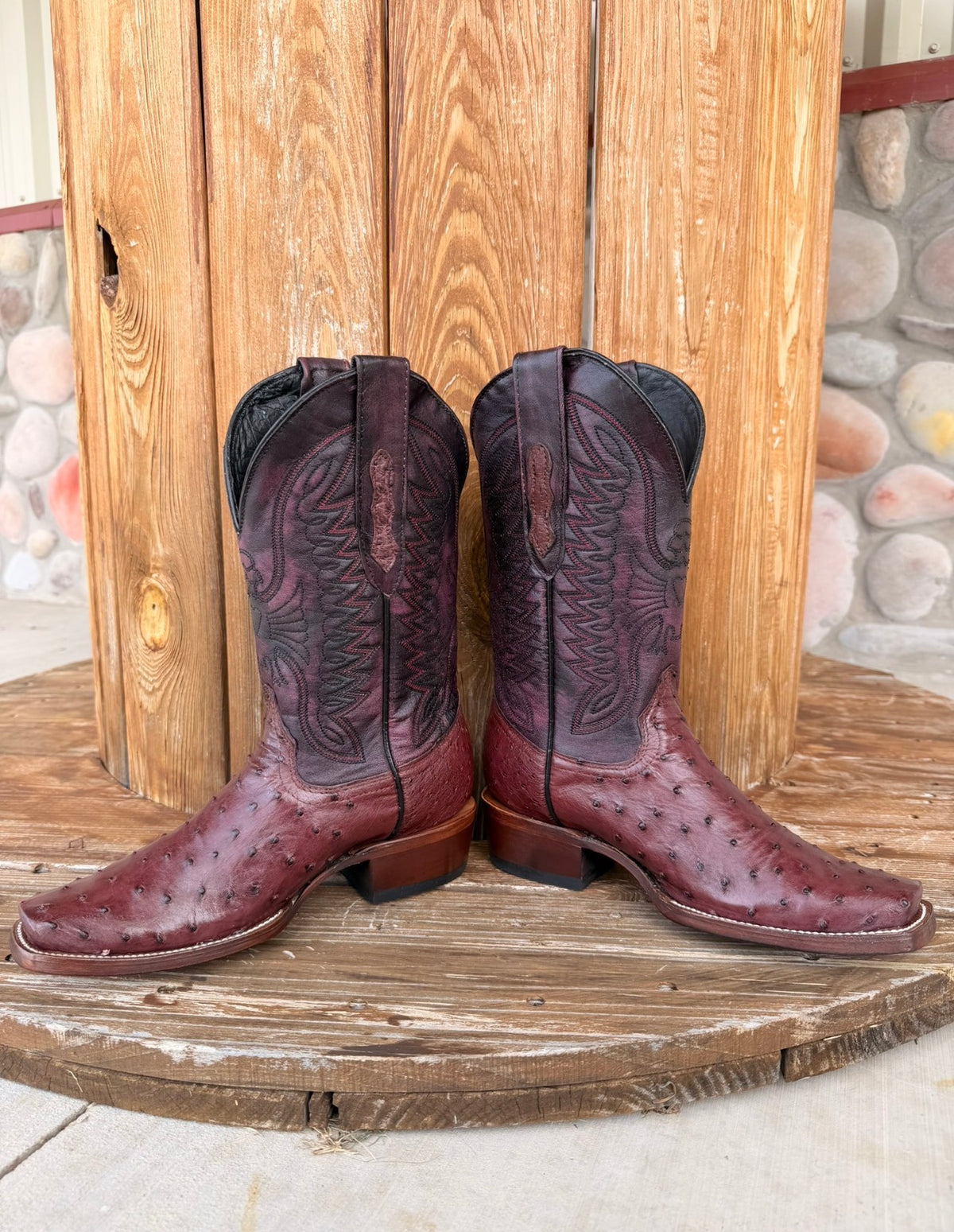 The Theodore , Signature Turquoise Reata Men's Boot – Exotics Merlot Ostrich