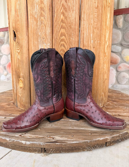 The Theodore , Signature Turquoise Reata Men's Boot – Exotics Merlot Ostrich