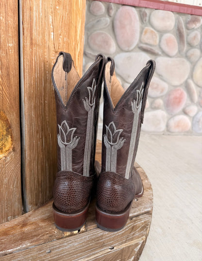 The Owen , Signature Turquoise Reata Men's Boot –   Chocolate Lizard Print Cutter Toe