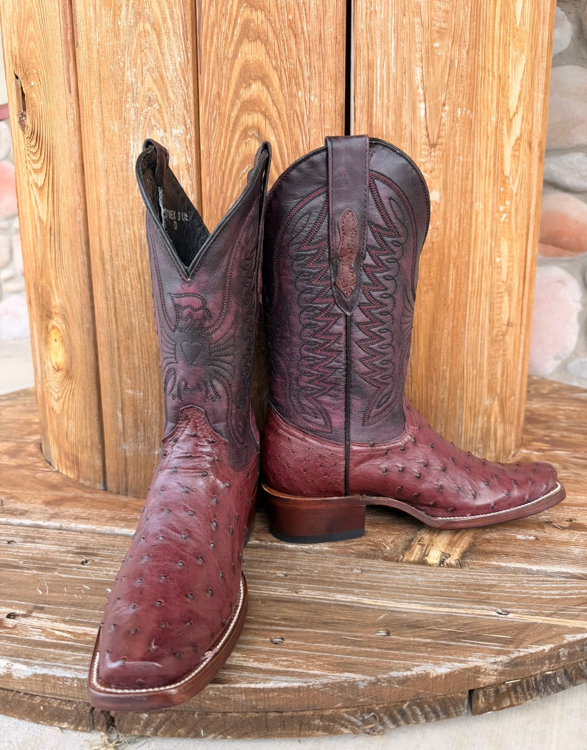 The Theodore , Signature Turquoise Reata Men's Boot – Exotics Merlot Ostrich