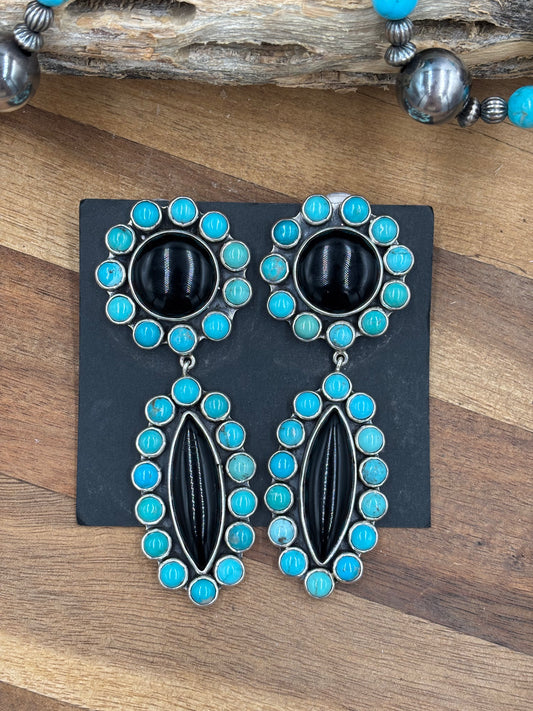 Black Onyx & Turquoise CLIP Earrings #4031 by Federico Jimenez
