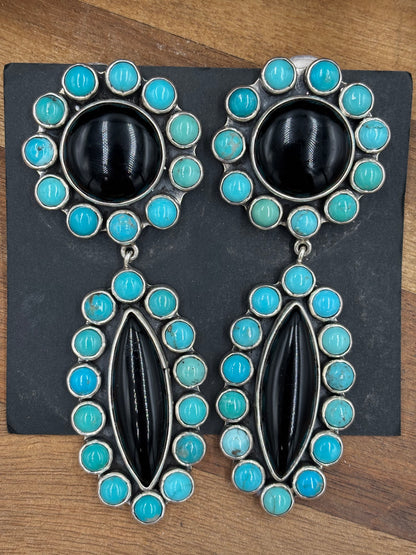 Black Onyx & Turquoise CLIP Earrings #4031 by Federico Jimenez