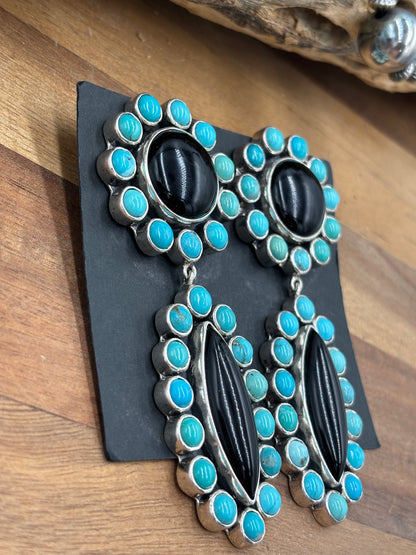 Black Onyx & Turquoise CLIP Earrings #4031 by Federico Jimenez