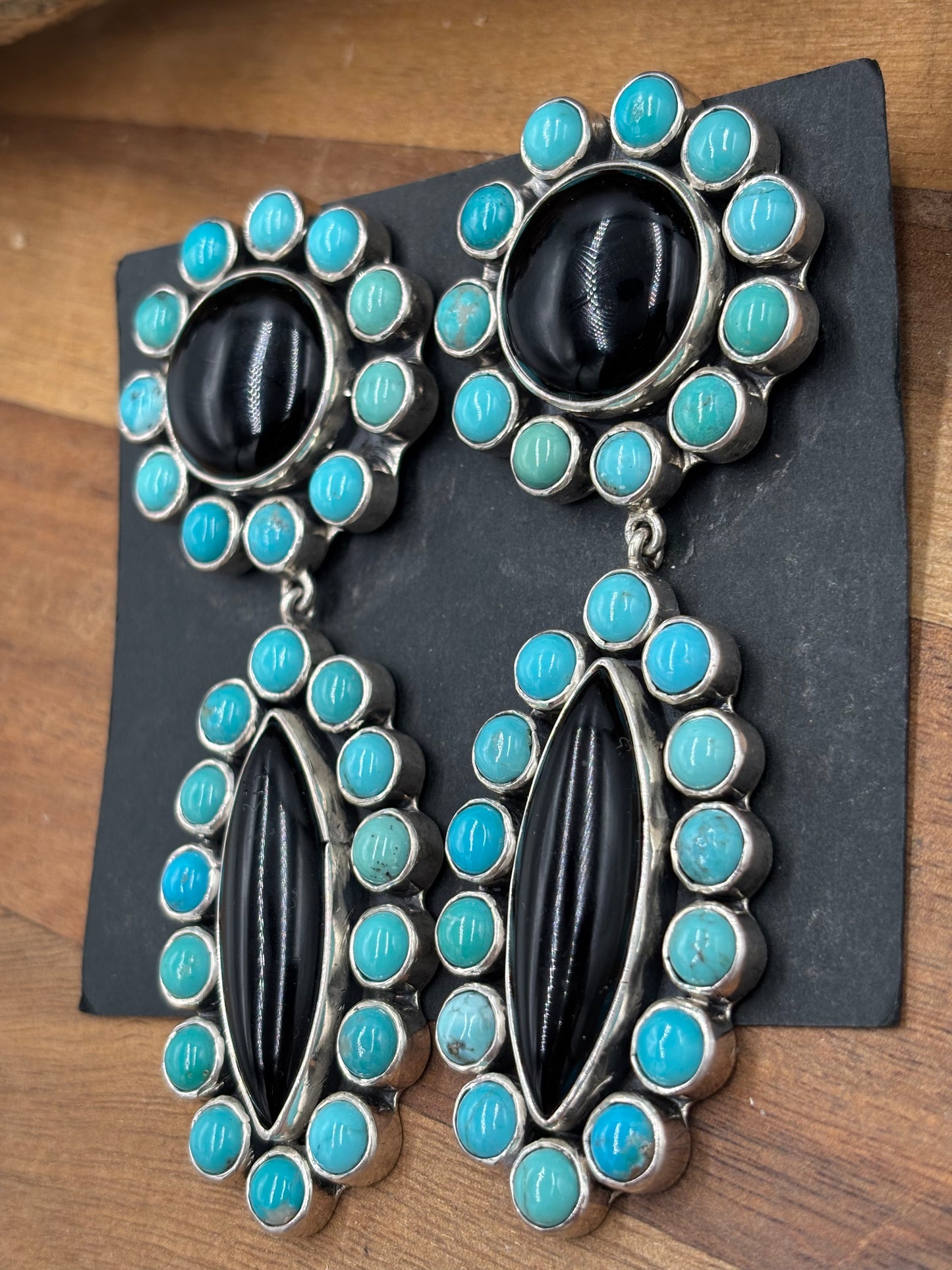 Black Onyx & Turquoise CLIP Earrings #4031 by Federico Jimenez