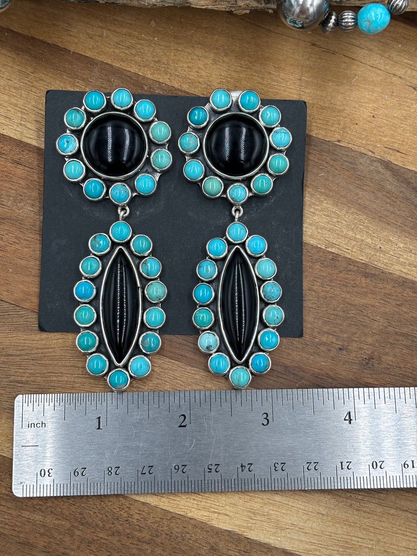 Black Onyx & Turquoise CLIP Earrings #4031 by Federico Jimenez