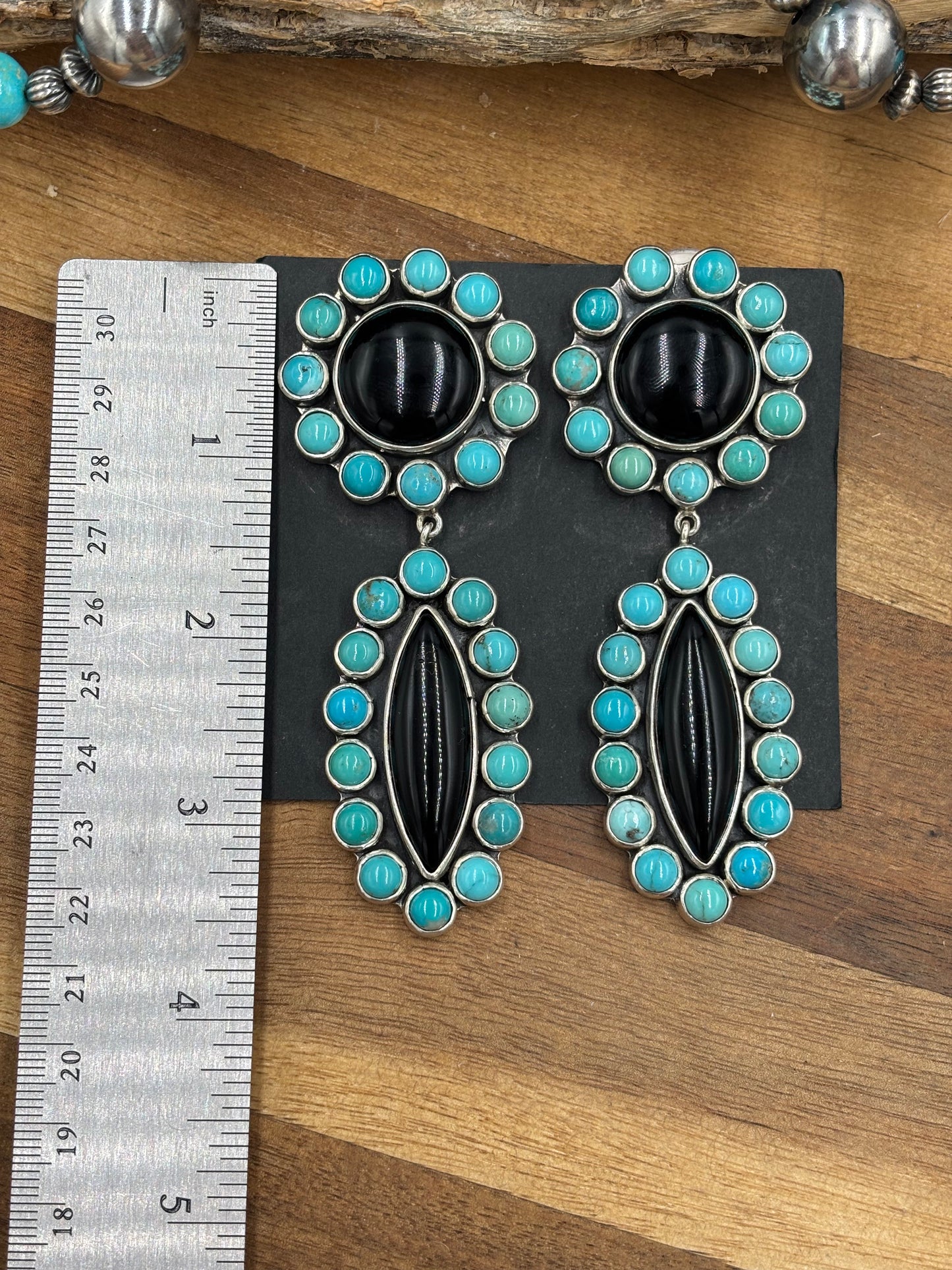 Black Onyx & Turquoise CLIP Earrings #4031 by Federico Jimenez