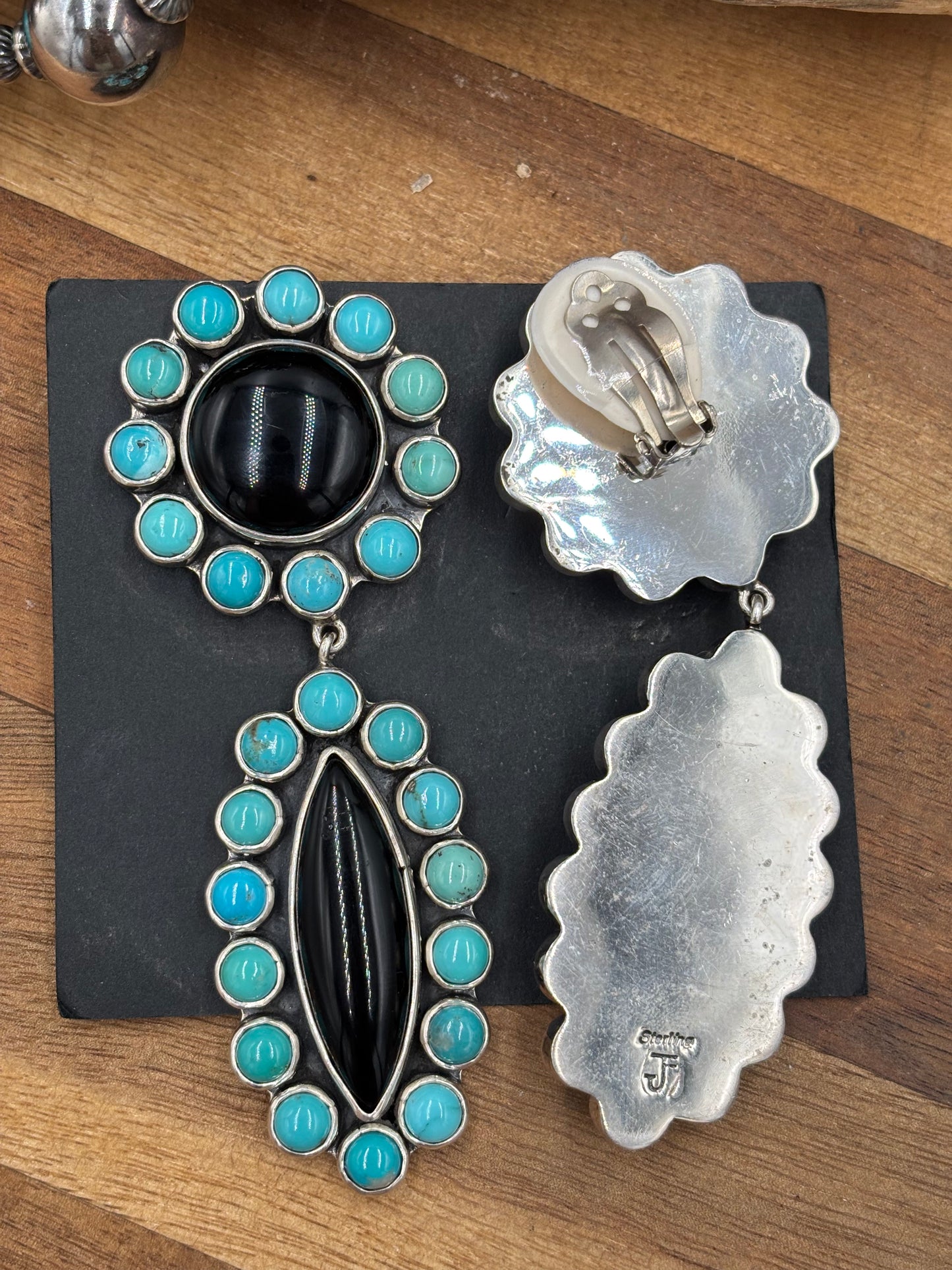 Black Onyx & Turquoise CLIP Earrings #4031 by Federico Jimenez