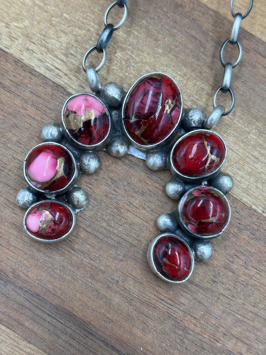 Rose Dahlia Naja Necklace #1 by Augustine Largo, Navajo