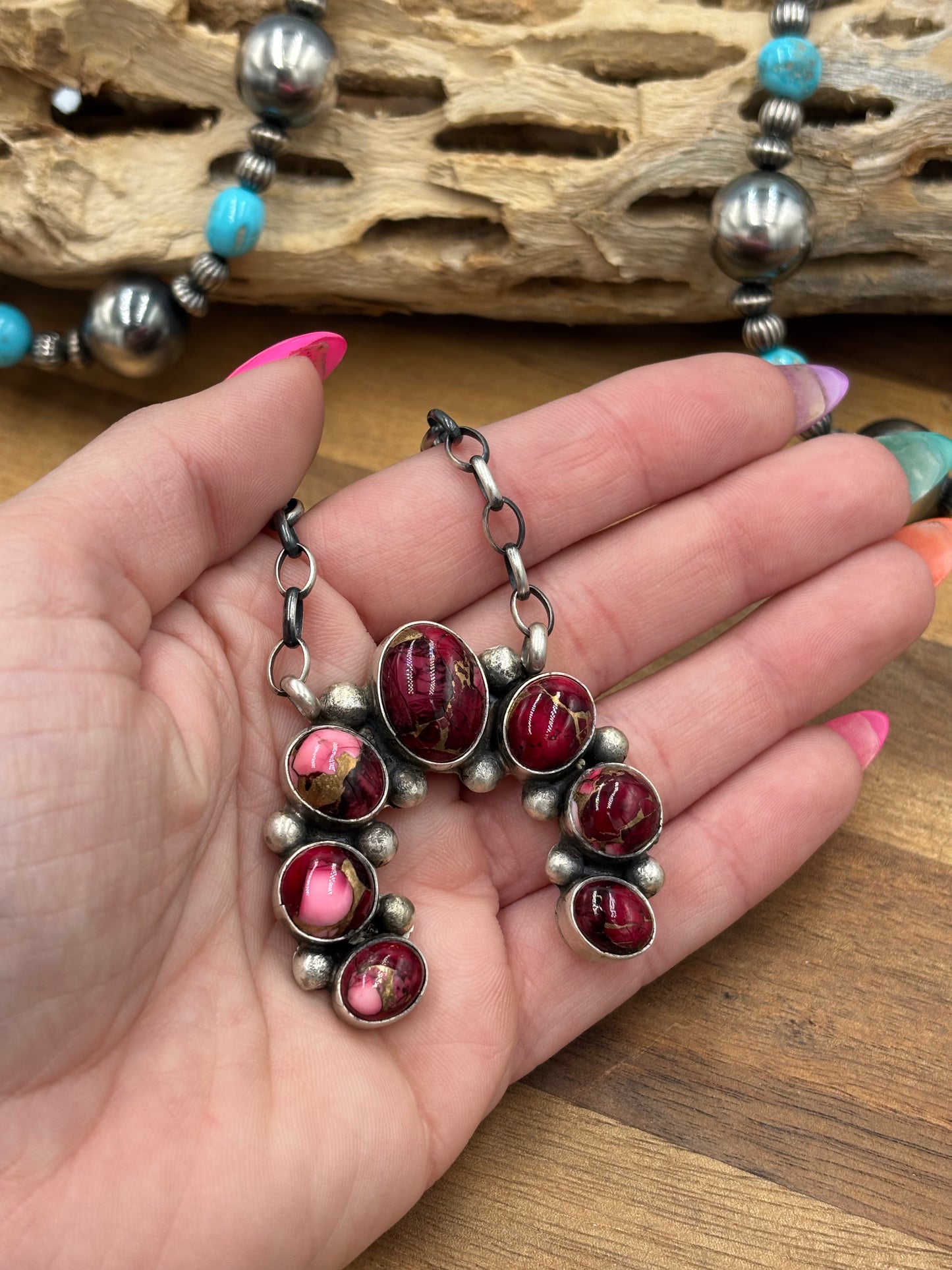 Rose Dahlia Naja Necklace #1 by Augustine Largo, Navajo