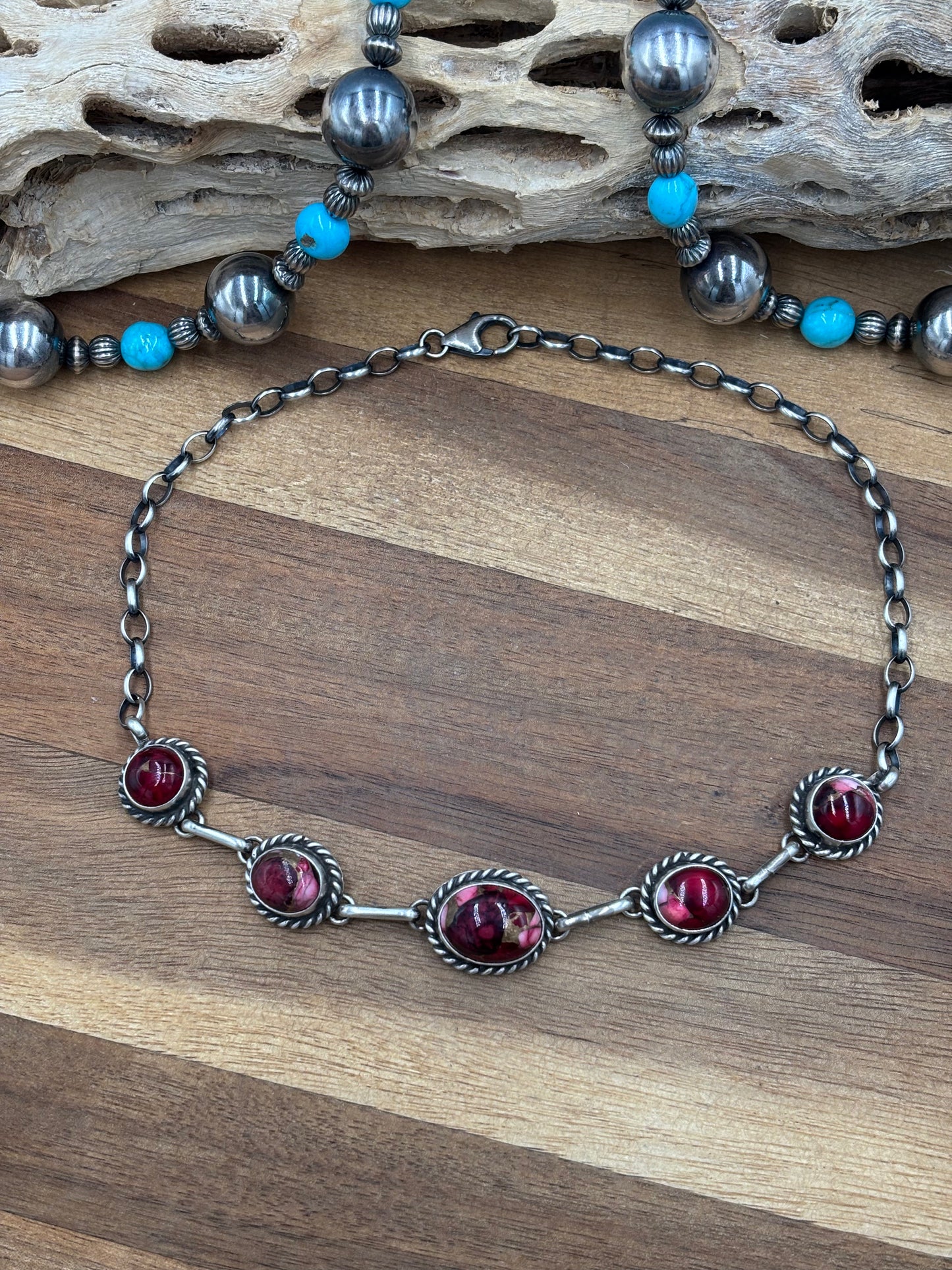 Rose Dahlia Choker Necklace #2 by Augustine Largo, Navajo