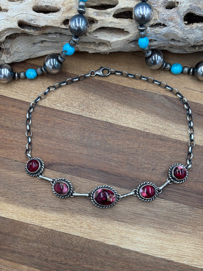 Rose Dahlia Choker Necklace #2 by Augustine Largo, Navajo