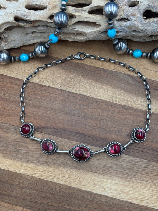 Rose Dahlia Choker Necklace #2 by Augustine Largo, Navajo