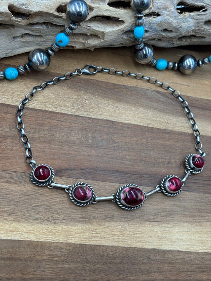 Rose Dahlia Choker Necklace #2 by Augustine Largo, Navajo