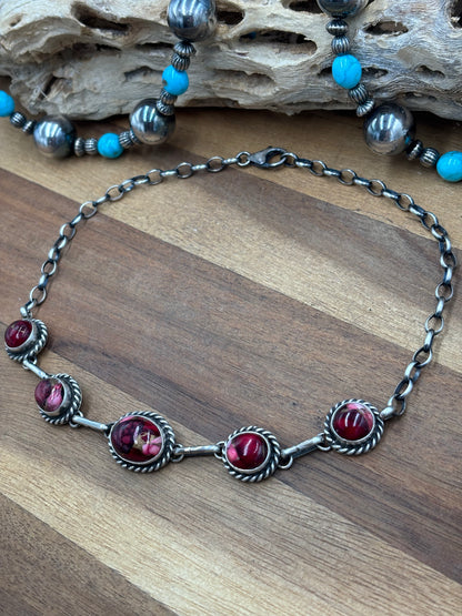 Rose Dahlia Choker Necklace #2 by Augustine Largo, Navajo