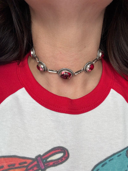 Rose Dahlia Choker Necklace #2 by Augustine Largo, Navajo