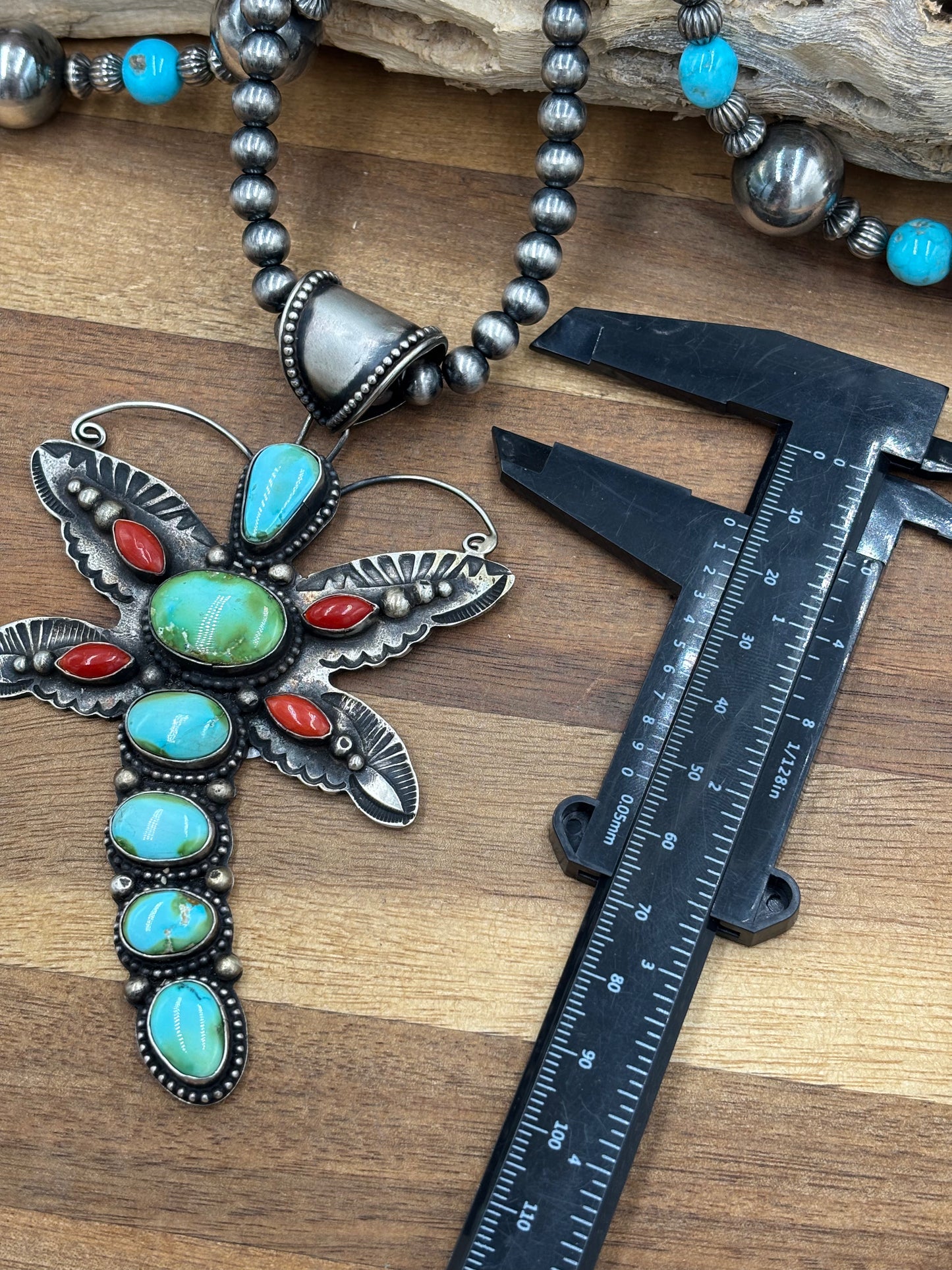 Sonoran Gold & Coral Dragonfly Necklace by Shawn Cayatinno, Navajo