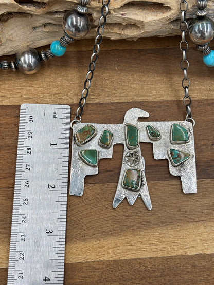 Kingman Turquoise Zuni Thunderbird Necklace by Jude Candeleria, Zuni