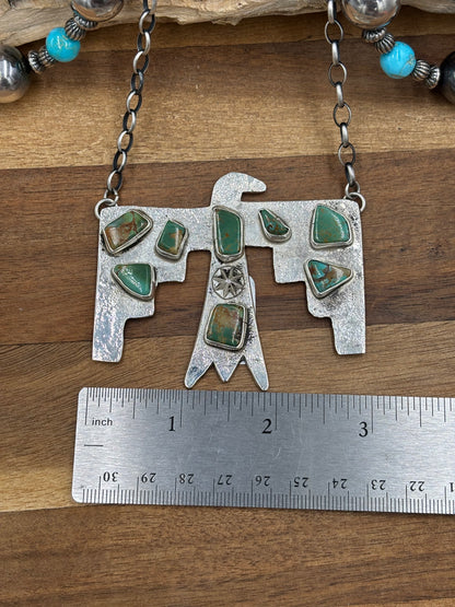 Kingman Turquoise Zuni Thunderbird Necklace by Jude Candeleria, Zuni