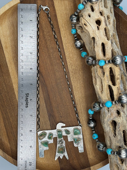 Kingman Turquoise Zuni Thunderbird Necklace by Jude Candeleria, Zuni