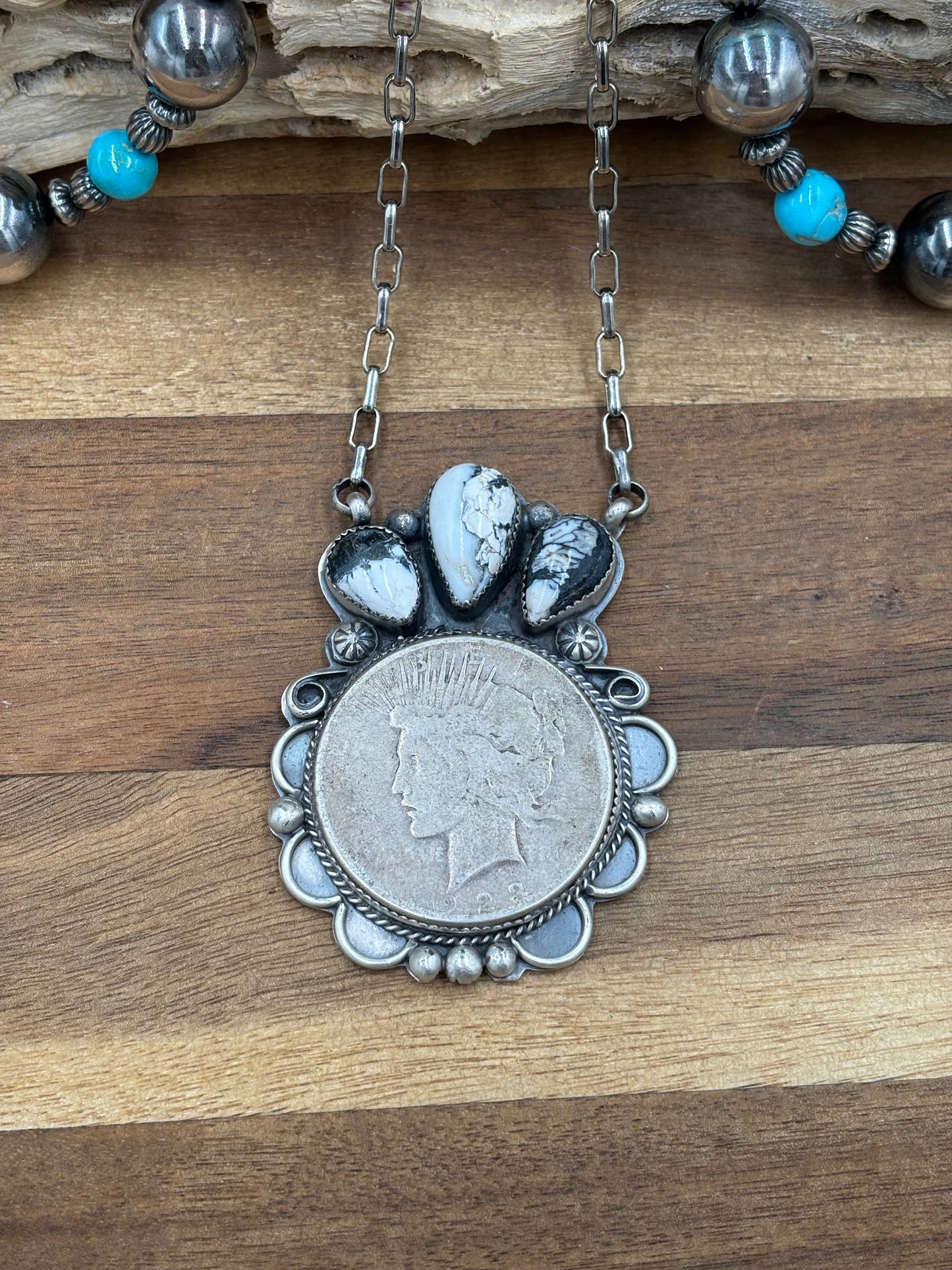 White Buffalo Coin Necklace #1 by Boyd Ashley, Navajo