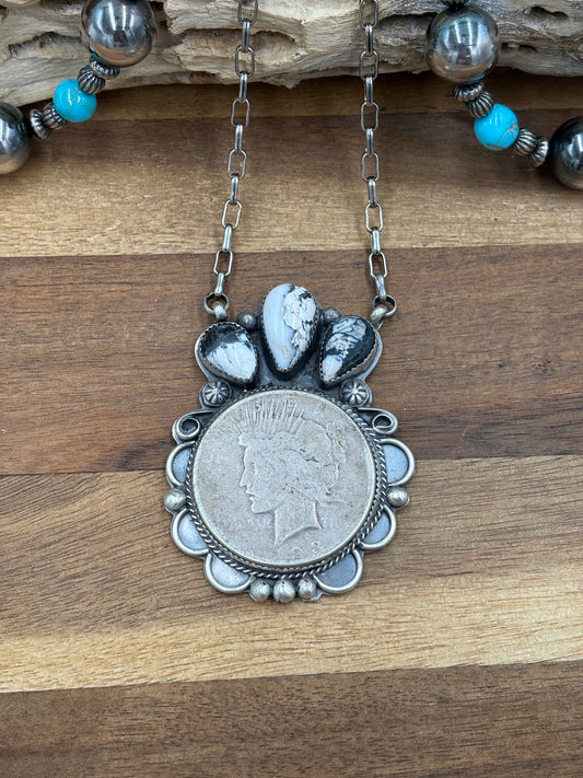 White Buffalo Coin Necklace #1 by Boyd Ashley, Navajo