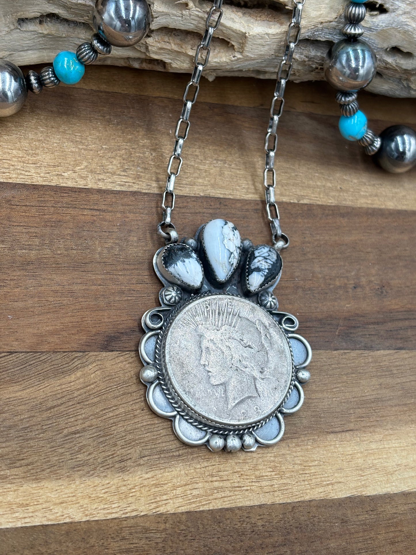 White Buffalo Coin Necklace #1 by Boyd Ashley, Navajo