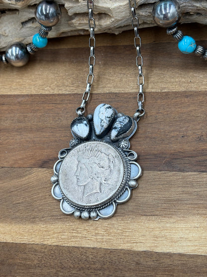 White Buffalo Coin Necklace #1 by Boyd Ashley, Navajo