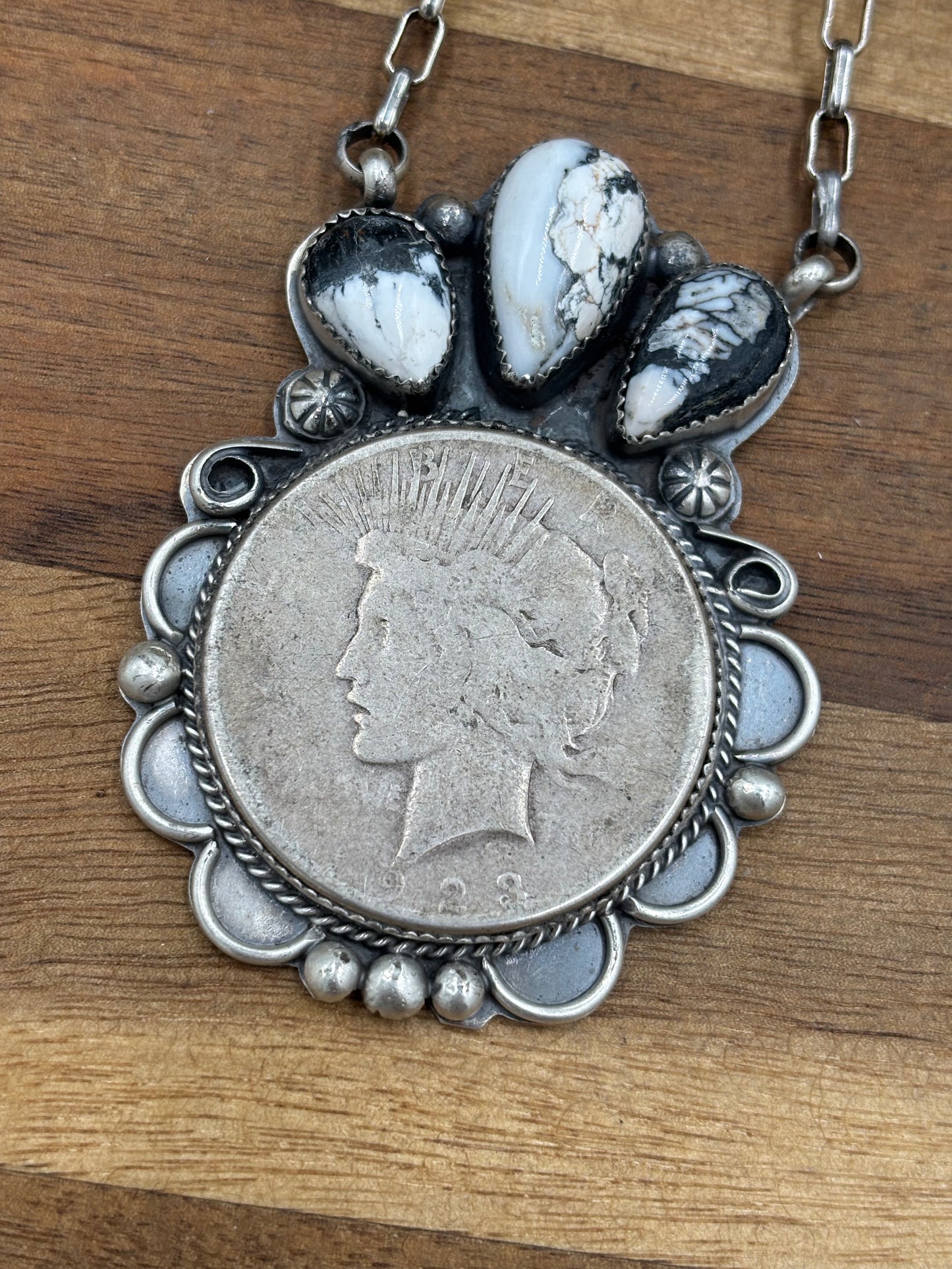 White Buffalo Coin Necklace #1 by Boyd Ashley, Navajo