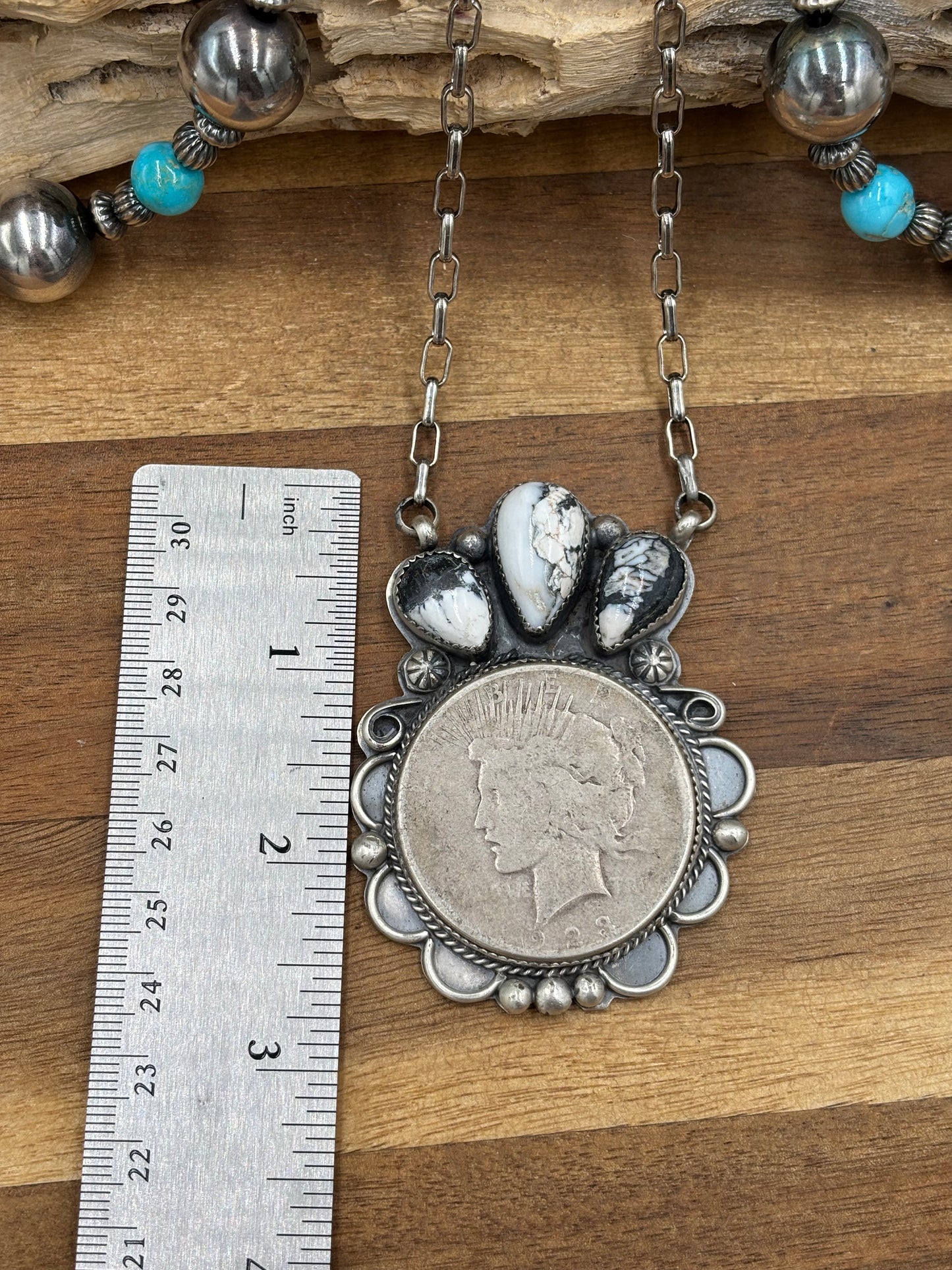 White Buffalo Coin Necklace #1 by Boyd Ashley, Navajo
