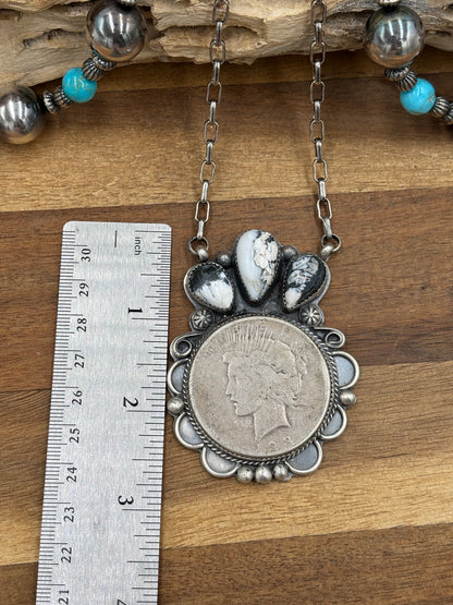White Buffalo Coin Necklace #1 by Boyd Ashley, Navajo