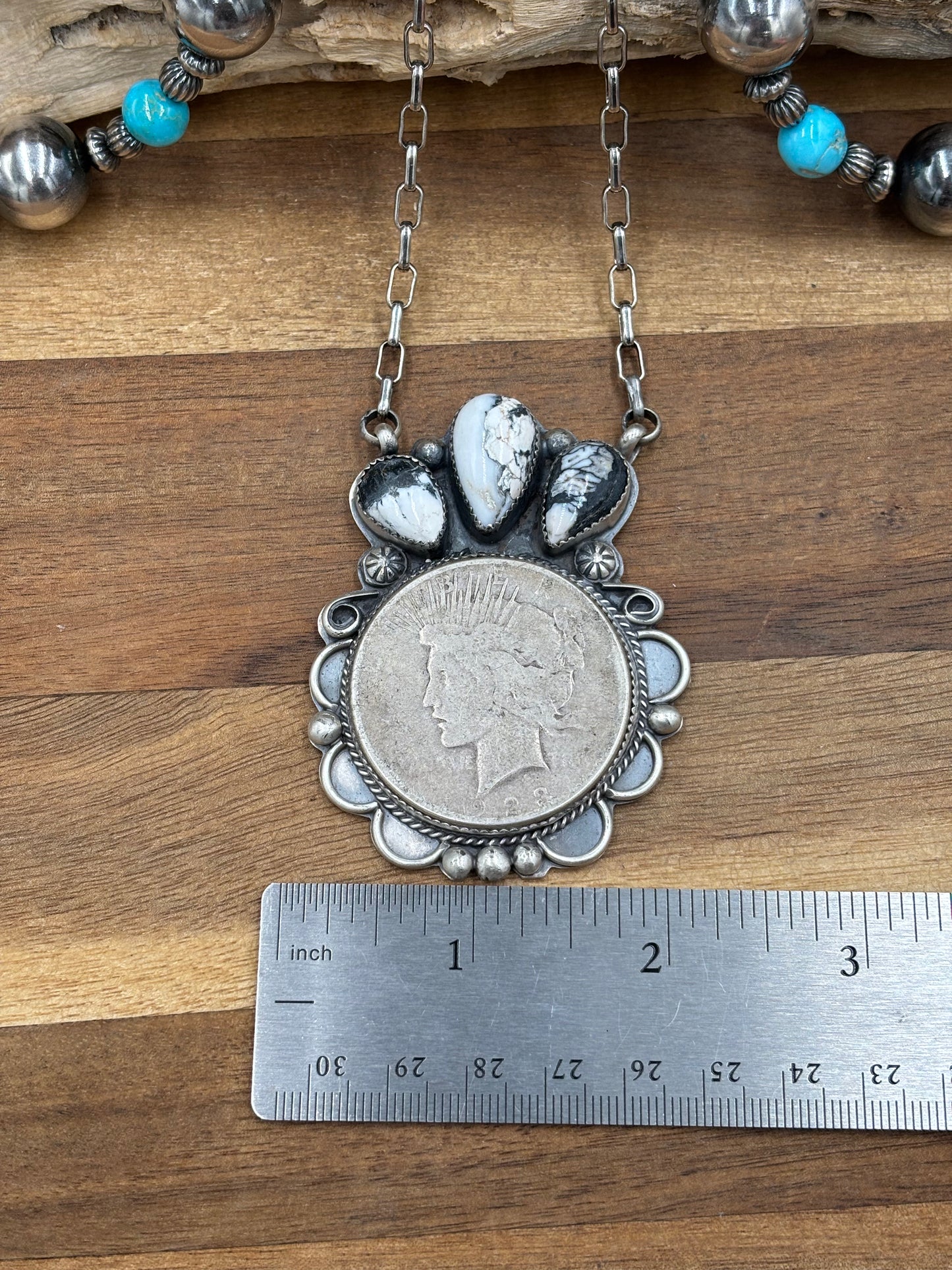 White Buffalo Coin Necklace #1 by Boyd Ashley, Navajo