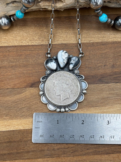 White Buffalo Coin Necklace #1 by Boyd Ashley, Navajo