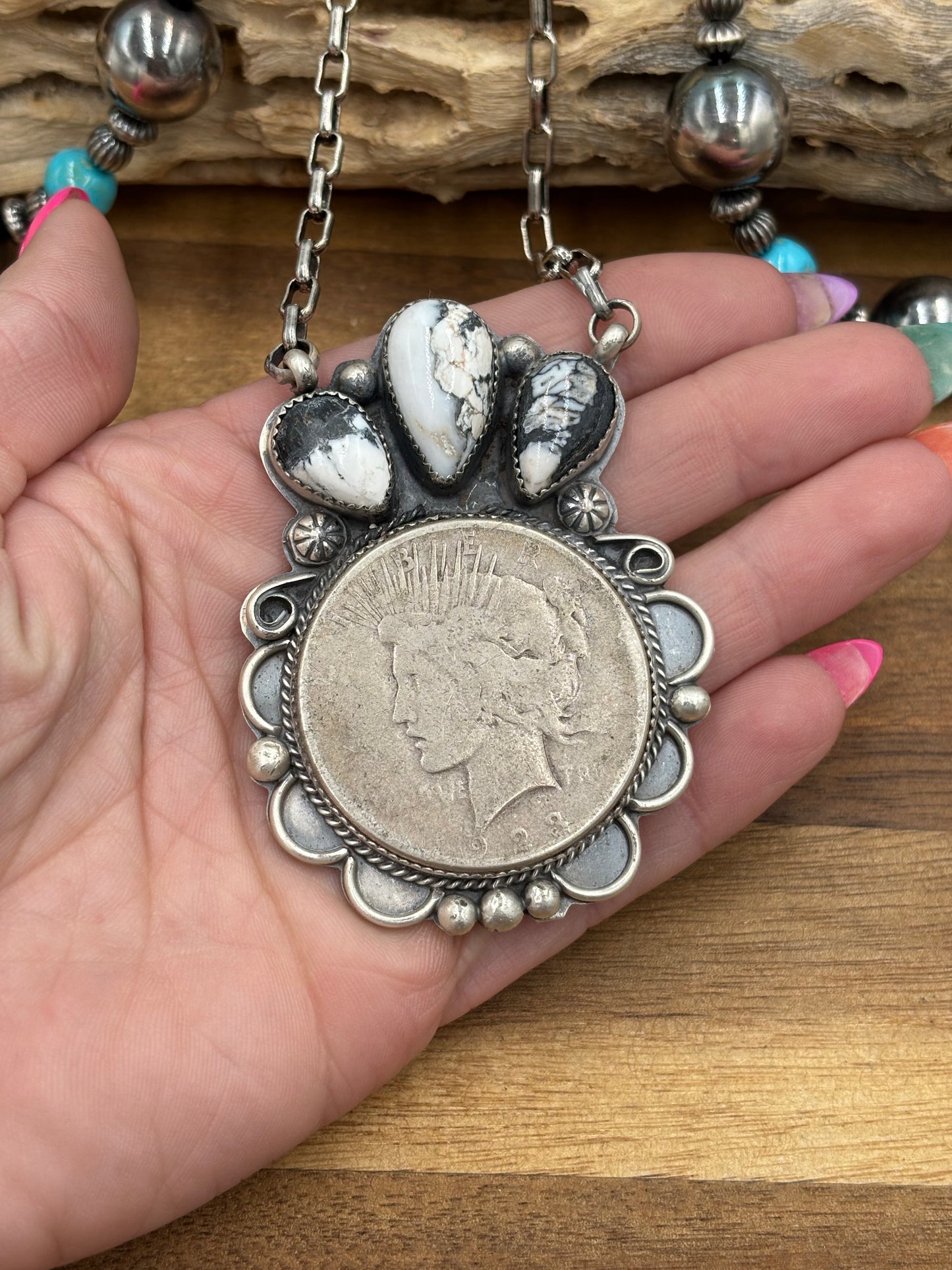 White Buffalo Coin Necklace #1 by Boyd Ashley, Navajo