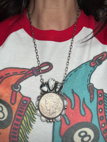 White Buffalo Coin Necklace #1 by Boyd Ashley, Navajo