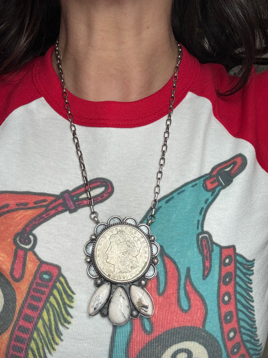 White Buffalo Coin Necklace #2 by Boyd Ashley, Navajo