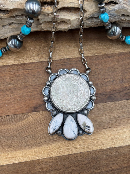 White Buffalo Coin Necklace #2 by Boyd Ashley, Navajo