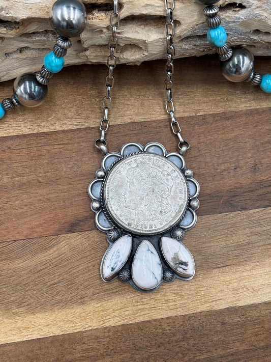 White Buffalo Coin Necklace #2 by Boyd Ashley, Navajo