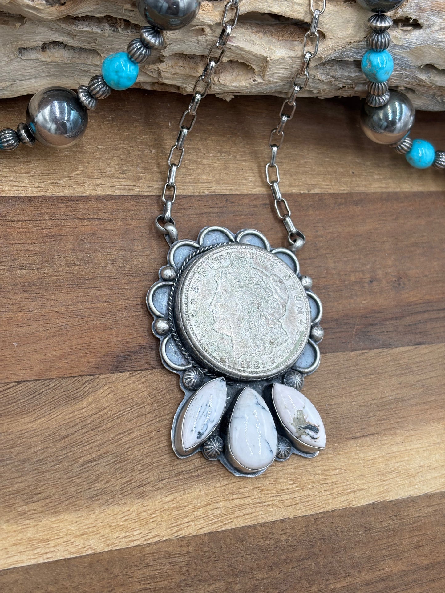 White Buffalo Coin Necklace #2 by Boyd Ashley, Navajo