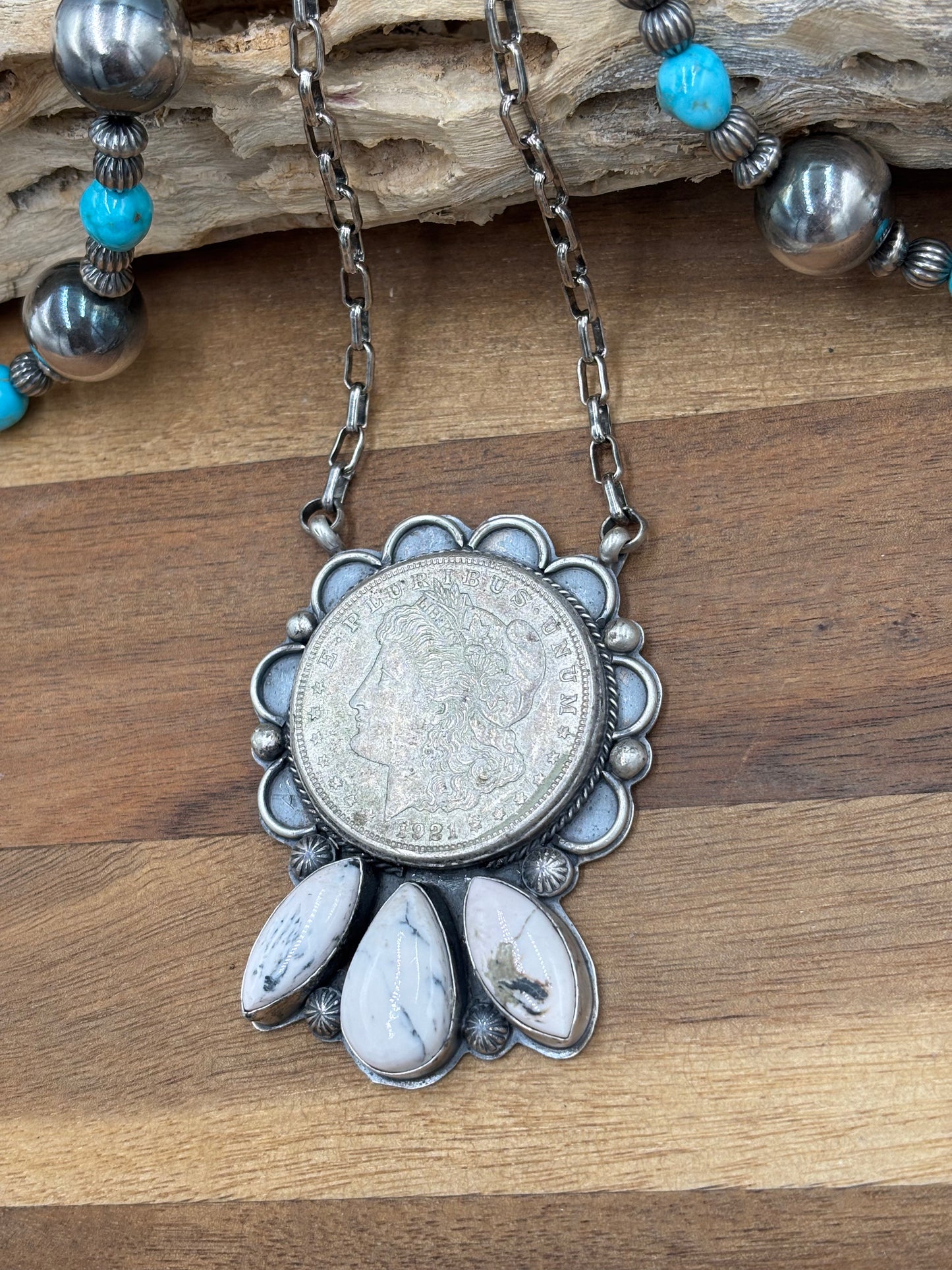 White Buffalo Coin Necklace #2 by Boyd Ashley, Navajo