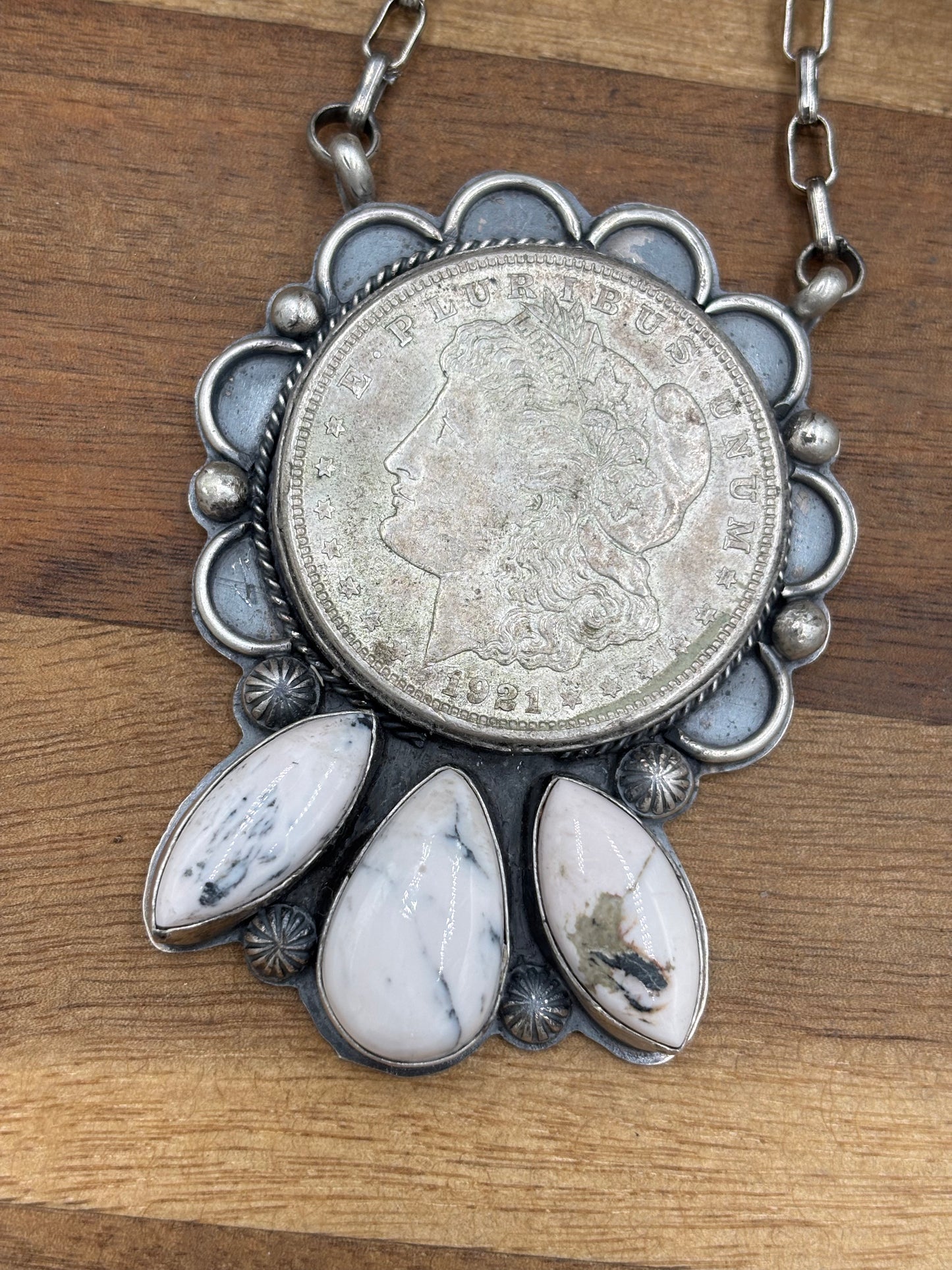 White Buffalo Coin Necklace #2 by Boyd Ashley, Navajo