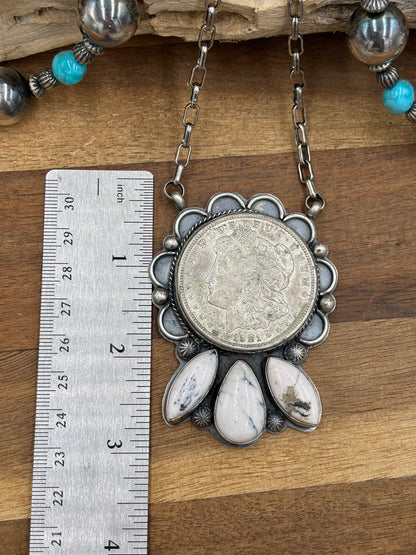 White Buffalo Coin Necklace #2 by Boyd Ashley, Navajo