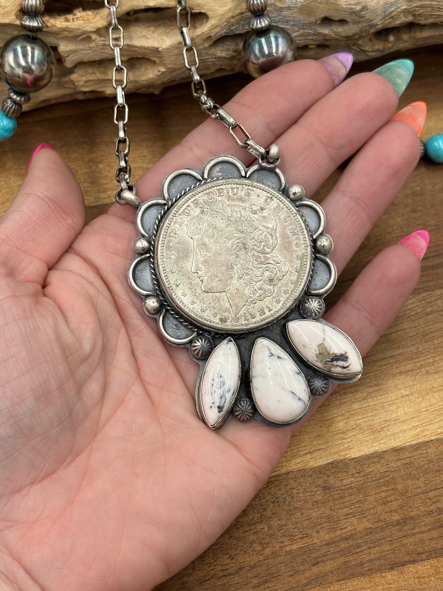White Buffalo Coin Necklace #2 by Boyd Ashley, Navajo
