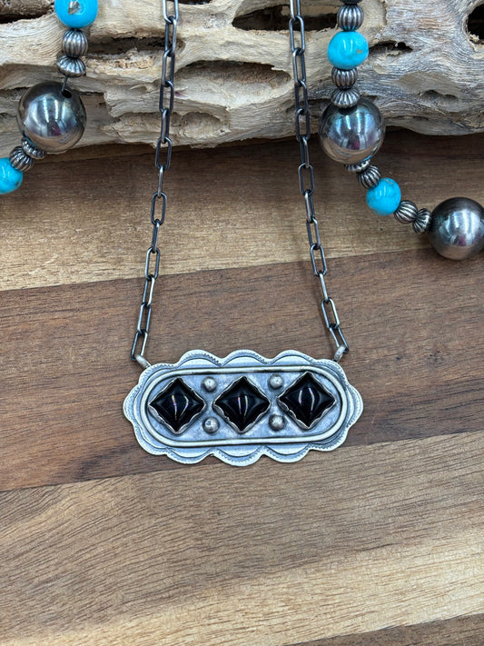 Black Onyx Necklace #1 by Cordell Platero, Navajo