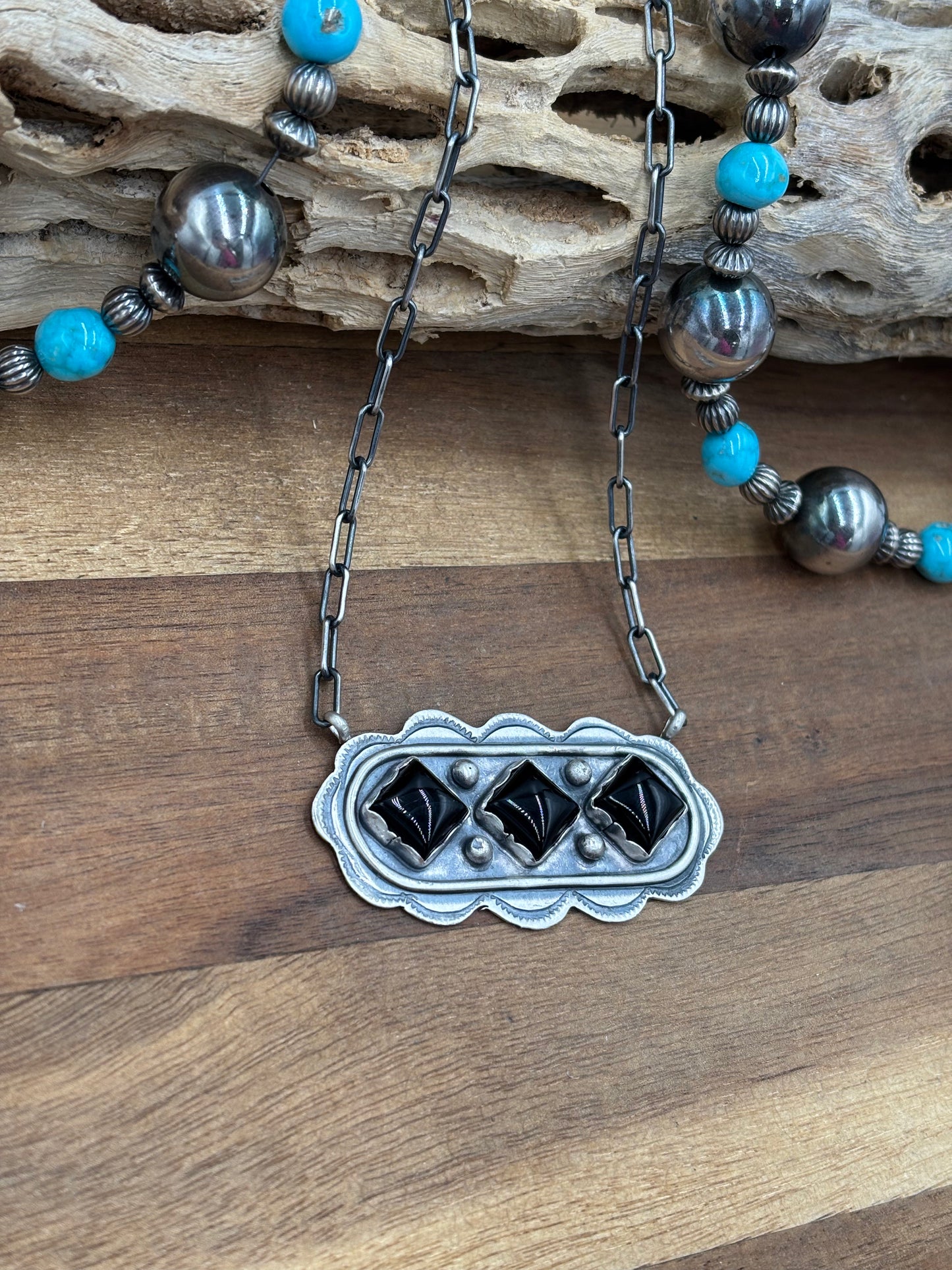 Black Onyx Necklace #1 by Cordell Platero, Navajo