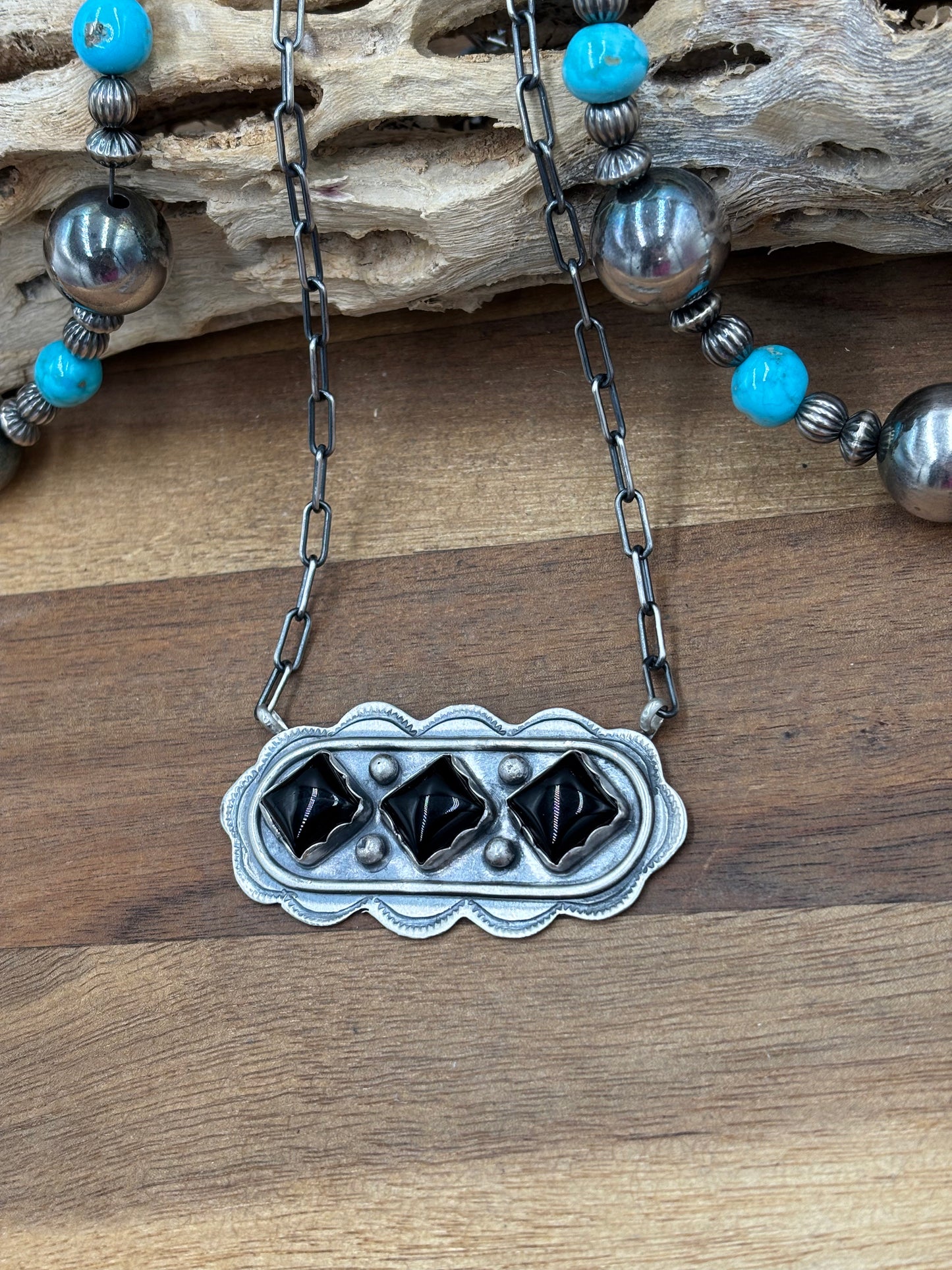 Black Onyx Necklace #1 by Cordell Platero, Navajo