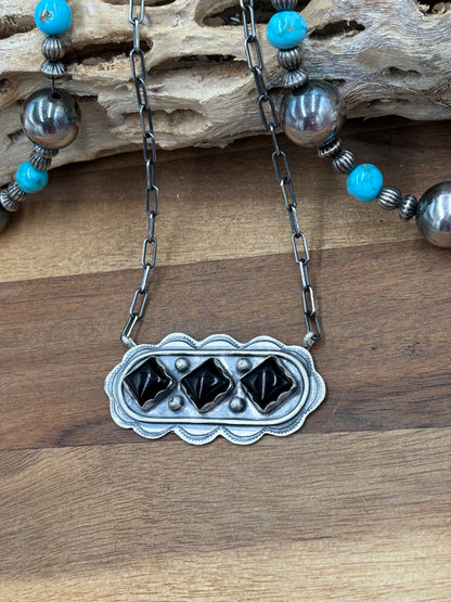 Black Onyx Necklace #1 by Cordell Platero, Navajo