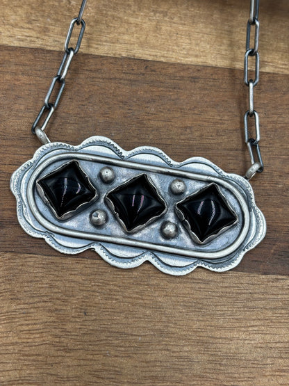 Black Onyx Necklace #1 by Cordell Platero, Navajo