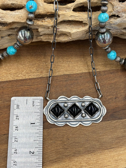 Black Onyx Necklace #1 by Cordell Platero, Navajo