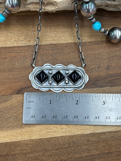 Black Onyx Necklace #1 by Cordell Platero, Navajo